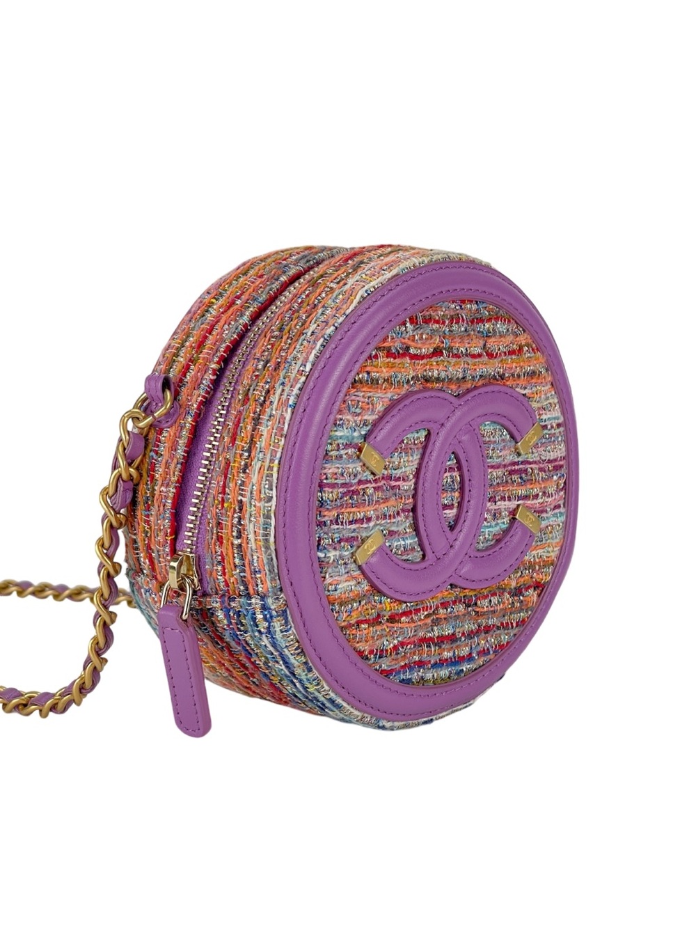 CHANEL - Purple Tweed Filigree Round Clutch Crossbody Bag - Picture 4 of 16